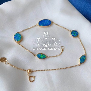 18K gold Natural Australian Opal Bracelet/Raw Jewelry/Graduation Gift for Long Distance Best Friend/Anniversary Going Away Goodbye Gift