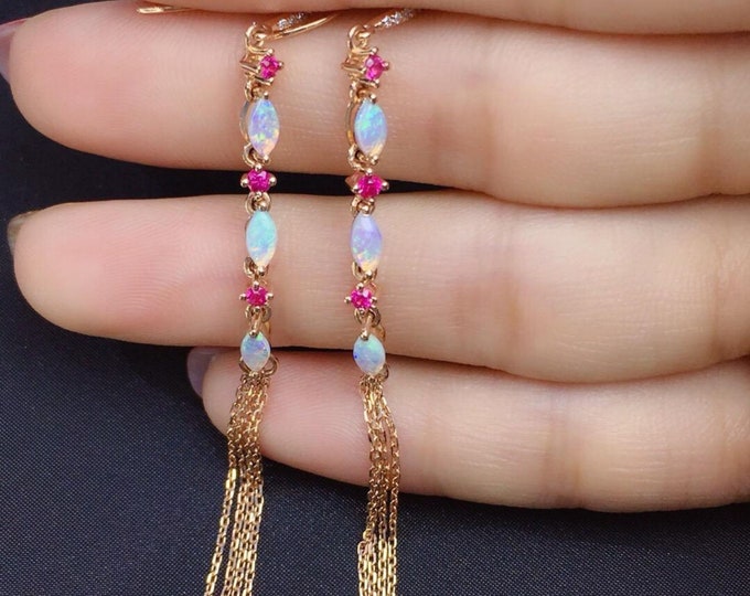 18k rose gold Genuine Australian Opal earrings/Natural Opal Dangle/Unique Anniversary opal earrings/Hoop opal earrings/Handmade opal Jewelry