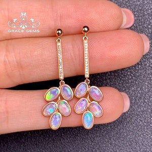 18k Solid Gold Genuine Australian Opal earrings/Natural Opal push back Dangle/Unique Anniversary gift/Best friend Birthday/Handmade Jewelry