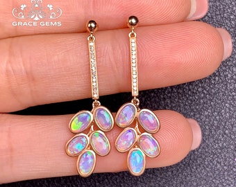 18k Solid Gold Genuine Australian Opal earrings/Natural Opal push back Dangle/Unique Anniversary gift/Best friend Birthday/Handmade Jewelry