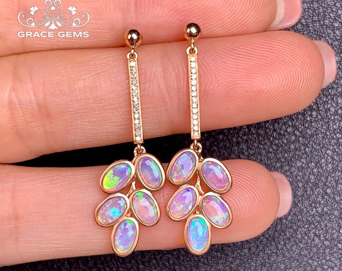 18k Solid Gold Genuine Australian Opal earrings/Natural Opal push back Dangle/Unique Anniversary gift/Best friend Birthday/Handmade Jewelry