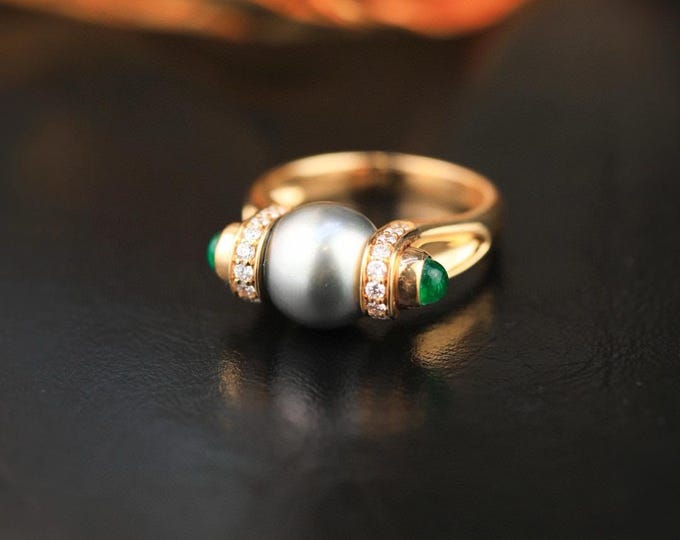 10mm 18k white gold gold Natural Tahiti Black Pearl Ring/Engagement wedding black pearl ring with diamond/Ocean Pear handmade women ring