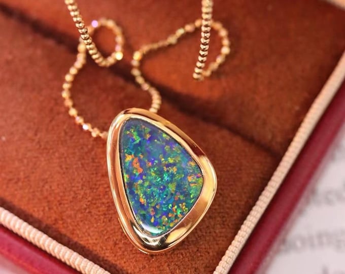 Unique Australian High edn Opal Pendant in 18k gold/Boulder Opal Necklace/Anniversary Birthday pendant/Handmade luxury gift for anniversary