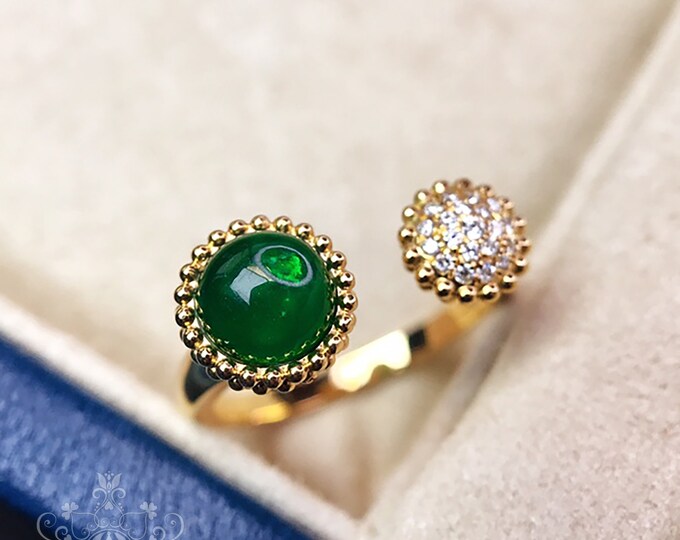 Multi-stone Genuine Round cut Emerald Engagement Wedding Ring in solid 18k gold with diamonds/Vintage Unique Celtic custom gift/Delicate