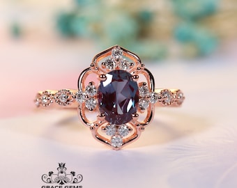Alexandrite Celtic Engagement Ring: 18k Rose Gold Diamond Cluster