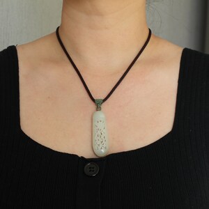 Natural white jade hollow-carved pendant Hand-carved jade pendant/White jade necklace/Unique carved jade diffuser/Vintage white jade pendant image 8