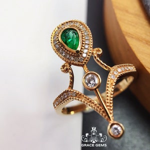 Unique 18k Solid Rose Gold Emerald Ring/Engagement Wedding Ring/One of a kind promise ring/Handmade Jewelry for her birthday anniversary