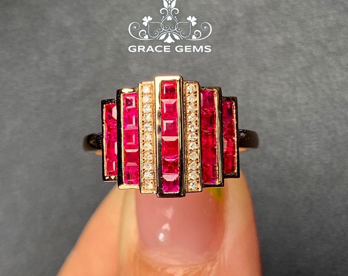 Untreated Pigeon Blood Red 18k14k Ruby Engagement Ring with diamond/New Mom ring/Rubellite quarts/Mozambique red ruby/Natural certified ruby