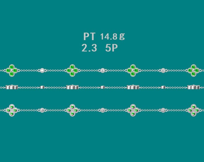 Price difference-custom order for Cherry-Platinum, 6.0 inches, vivid green emeralds, 0.37inches for each flower, 5 pieces of 0.05ct DVS1