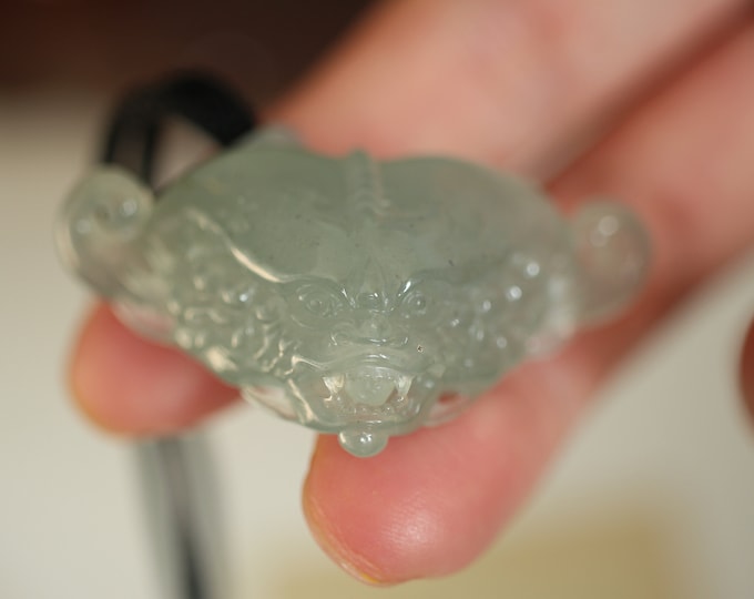 Unique Hand Carved Top Class Untreated Natural Icy Myanmar Jadeite Dragon Pendant/Viking Anniversary Necklace/Egyptian/Lunar New Year gift