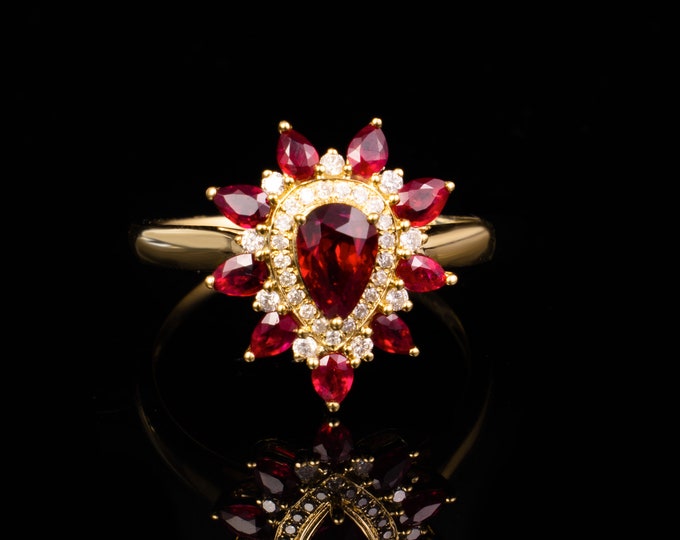 Natural Mozambique Marquise Ruby Ring/18k Rose Gold Vintage Engagement Ring With Diamonds and white sapphires/Handmade Best Friend/Bridal