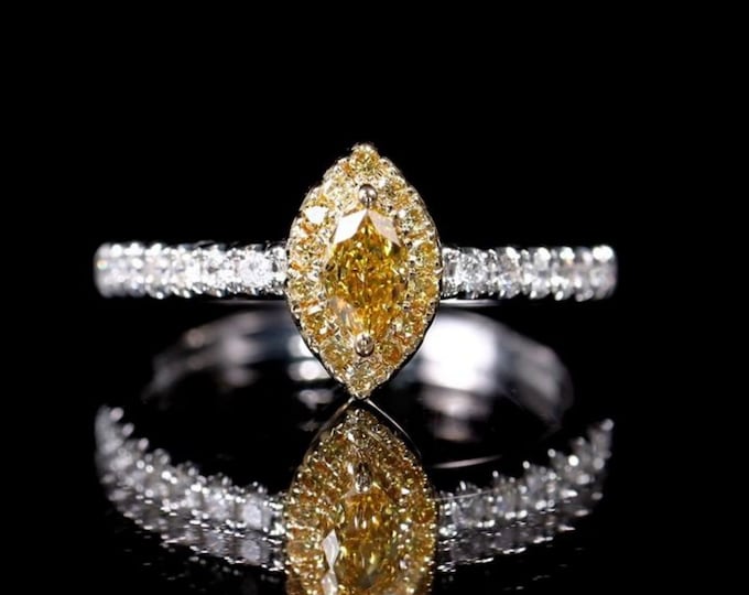 High end yellow diamond ring/Earth mined natural yellow diamond ring/Marquise yellow diamond ring/Dense yellow diamond ring/halo diamond