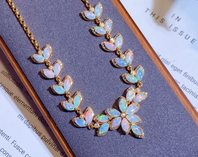 SPECIAL OFFER-18K Solid Rose Gold Multi-stone Natural Opal Pendant&Diamonds/Raw Boulder Fire Opal Necklace/Dragon Breath Opal One of a Kind