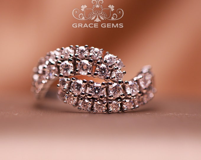 Unique Muilti-stone Brilliant GRA certified VVS Moissanite engagement 14k/18k wedding ring/Promise ring/Vintage Unique Forever one Band gift