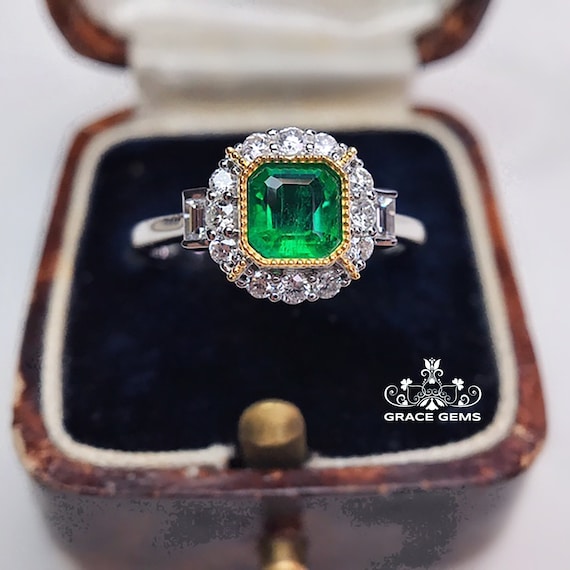 18K ダイヤモンド エメラルド リング/天然認定コロンビア産 0.5
