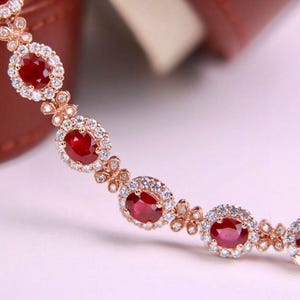 Genuine natural Pigeon Blood Red Ruby Bracelet in 18K rose Gold with diamonds/Unique Natural ruby bracelet/Anniversary Birthday Gift women