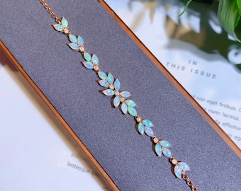 18k rose gold natural Australian opal bracelet/Diamonds and opal/Unique opal bracelet in rose gold/1rst 10th anniversary opal gift for her