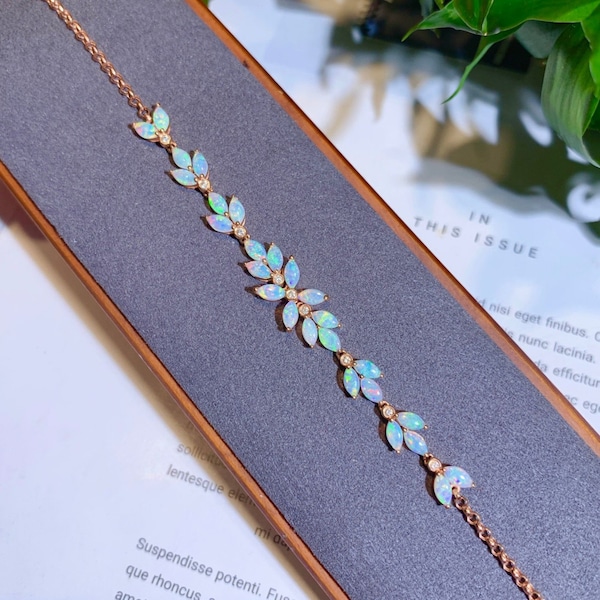 18k Rose Gold Australian Solid Opal Bracelet with Diamonds/Handmade unique opal bracelet/luxury opal birthday anniversary jewelry/Mother's