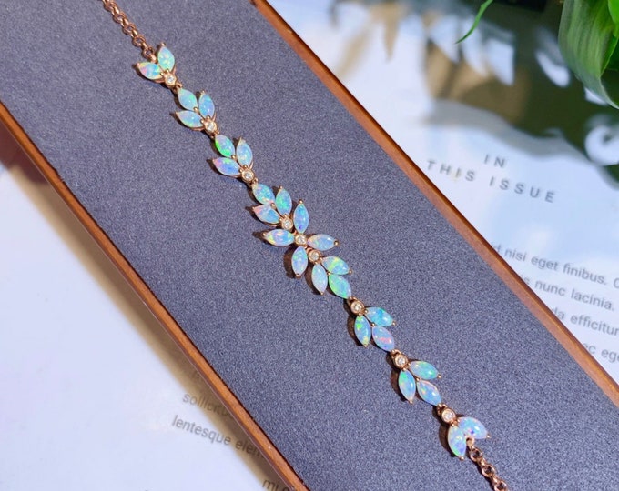 18k rose gold natural Australian opal bracelet/Diamonds and opal/Unique opal bracelet in rose gold/1rst 10th anniversary opal gift for her