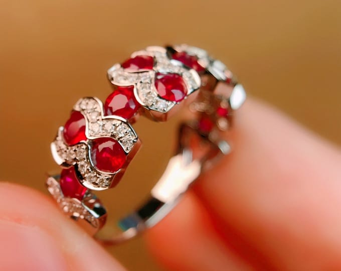 Cluster Natural Mozambique ruby band/Multi Stone Engagement Ring/antique ruby ring/18k real ruby ring/art deco ring ruby/genuine ruby ring