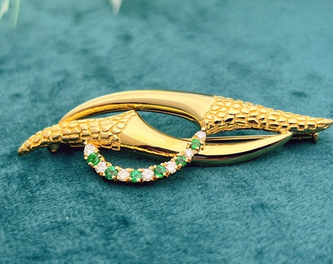 18k gold Natural Emerald multi-stone Pendant Brooch/Diamond emerald Brooch/Unique Art Deco Anniversary Birthday gift/Over time gift for her