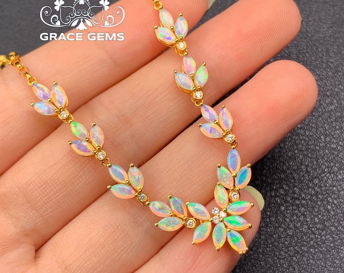 Luxurious 18K Solid  Gold Multi-stone Natural Opal Pendant and Diamonds/Raw Boulder Fire Opal Necklace/Dragon Breath Opal One of a Kind