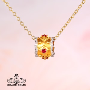 Unique Design Genuine Ruby Pendant in 18k gold diamonds/One of a kind Necklace/Anniversary Birthday Choker/Celtic Viking Egyptian Jewelry
