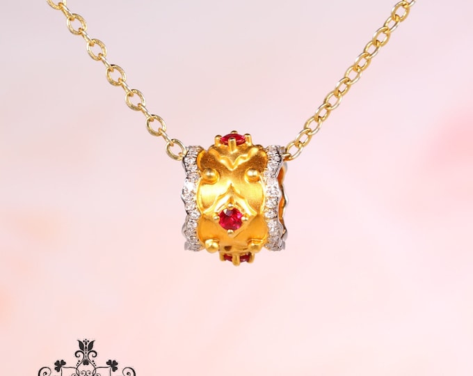Unique Design Genuine Ruby Pendant in 18k gold diamonds/One of a kind Necklace/Anniversary Birthday Choker/Celtic Viking Egyptian Jewelry
