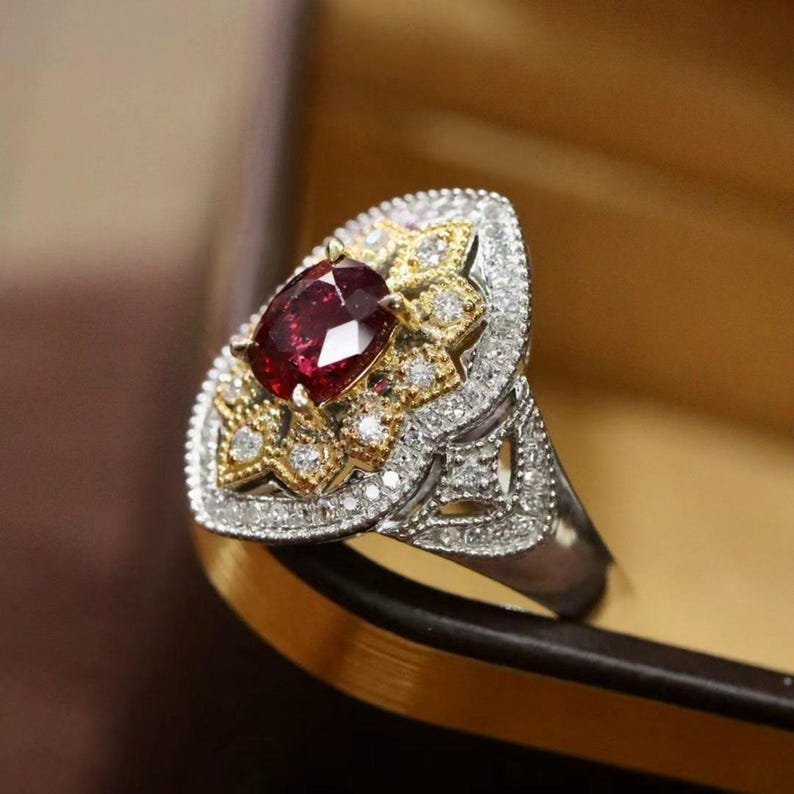 Luxurious Dark Pigeon Blood Untreated Ruby Ring/art Deco Fancy Fine ...