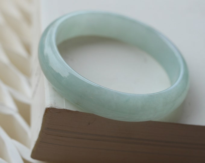 58.5mm Untreated Natural Icy Myanmar Jadeite Jade Bangle/One of a Kind Unique Jadeite Jade Bracelet With vivid green color/High quality Jade