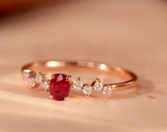18k Rose Gold Ruby Ring: Diamond Accent, Minimalist Design ruby ring/bespoke jewelry,high end gift,everyday luxury,custom fine ruby ring