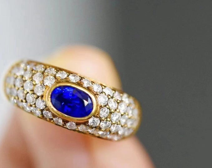 Natural sapphire band/18k Solid Gold sapphire band/Cluster diamond sapphire wedding band/celestial Stacking Ring Set/Couple Jewelry/Wedding