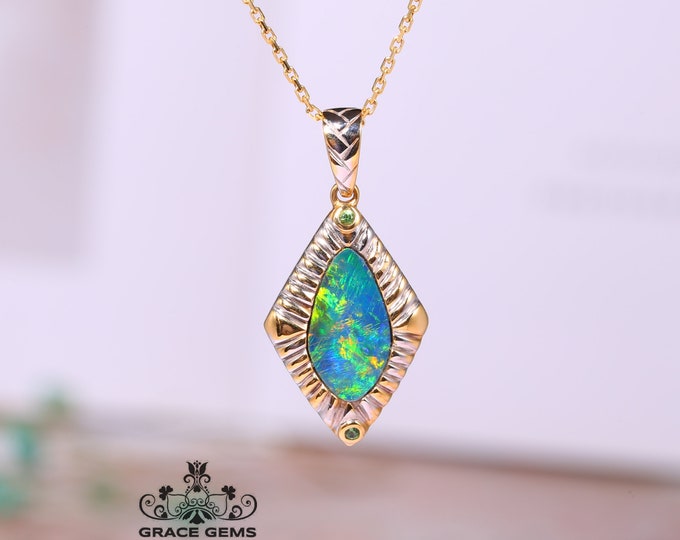 Unique Australian Black Opal Pendant in 18k gold&diamonds/Boulder Opal Necklace/Anniversary Birthday Choker/One of a kind opal jewelry gift