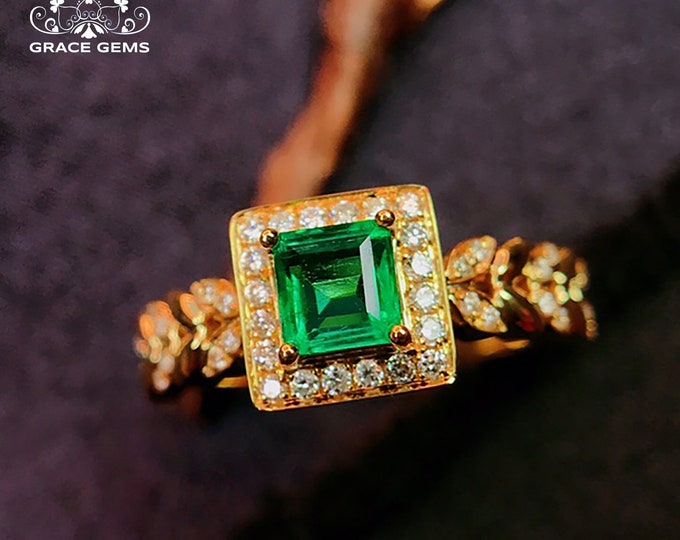 18k gold diamond natural twig emerald ring/Unique certified natural emerald/Full eternity Halo band/Handmade luxurious wedding engagement