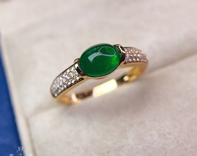 Oval Shape 0.8CT Genuine Emerald Engagement Wedding Ring in solid 18k gold with diamonds/Vintage Unique Celtic custom gift/Delicate Dainty