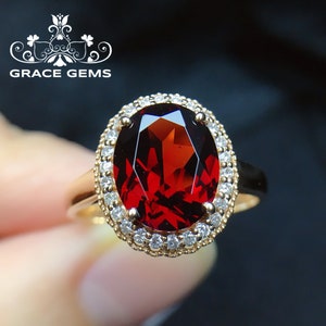 Genuunie Pigeon Blood Garnet Engagement ring in 14k/18k gold with Diamonds/Hodolite garnet ring,Garnet stacking ring/Antique garnet/Art Deco