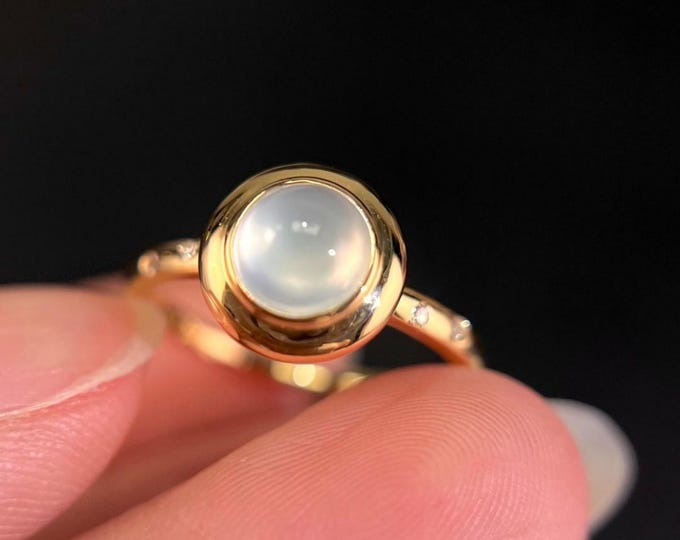 18K Gold Icy Jadeite Ring, Natural Jadeite Jade Bezel Setting, Handmade Luxury Fine Jewelry, Engagement Anniversary Gift