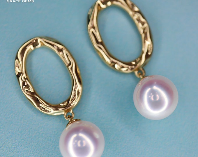 7.5mm 18k gold Top Class Natural Japanese Akoya Sea Pearl Earrings/Pearl earrings with diamonds/Certified Pear handmade earrings anniversary