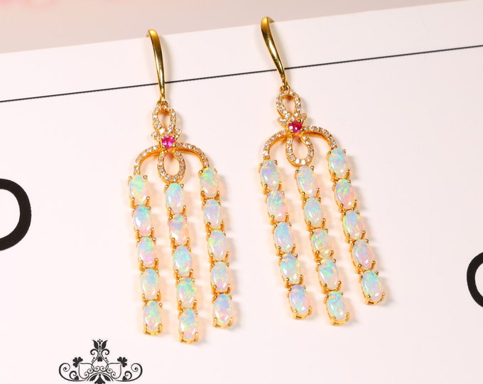 18k Solid Gold Genuine Australian Opal Hook earrings/Natural Opal Danglers/Unique Anniversary gift/Best friend Birthday/Handmade Jewelry