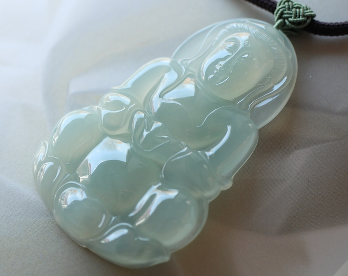 Custom Hand Carved Natural Jade Female Bhudia Pendant/Untreated Natura Burmese Jade Guanyin Bhudia Pendant/Real jadeite cabochon necklace