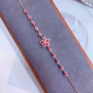 Genuine Ruby Bracelet in 18K rose Gold and diamonds/Unique Natural ruby bracelet/Anniversary Birthday stone ruby jewelry/Handmade ruby gift