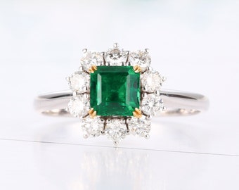 Custom Classic Luxurious SWAT Natural Emerald Engagement Wedding Ring in solid 18k gold with diamonds/Vintage Celtic rare promise gift