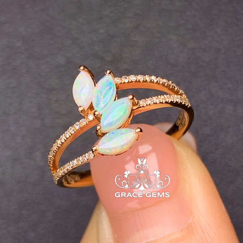 Twig Cluster Marquise Natural Ethiopian Opal Ring in 18k/ Rosegold With ...