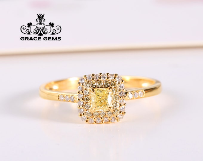 18k gold natural yellow diamond engagement wedding ring/diamond made/Promised ring one of a kind/Art Deco/November Birthstone/Alexandrite