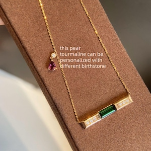 personalized green tourmaline pendant necklace in 18k rose gold diamond accent unique handmade jewelry for birthday anniversary gift women