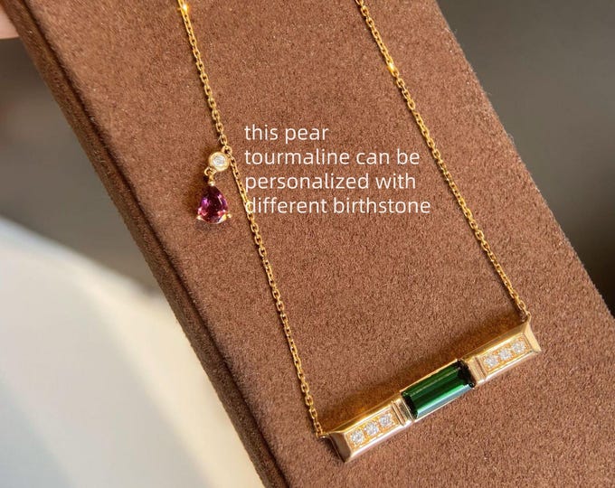 personalized green tourmaline pendant necklace in 18k rose gold diamond accent unique handmade jewelry for birthday anniversary gift women