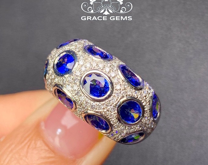 Natural sapphire ring band/18k Solid Gold ring/Engagement ring/celestial cluster sapphire ring/Stacking Ring Set/Couple Jewelry/Wedding gift