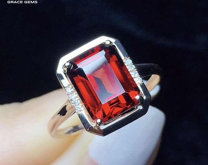 Custom 4.6 Carats Order-18k/14k rose gold garnet engagement wedding ring/cocktail ring/Rectangle emerald cut/Garnet stacking/Bohemian Garnet