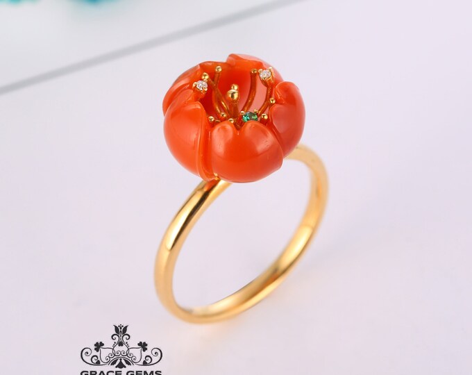 Flower agate Engagement Wedding Ring in 18k14k gold diamond and Tsavorite/Custom Full Eternity Agate Birthstone/Unique Anniversary Gift