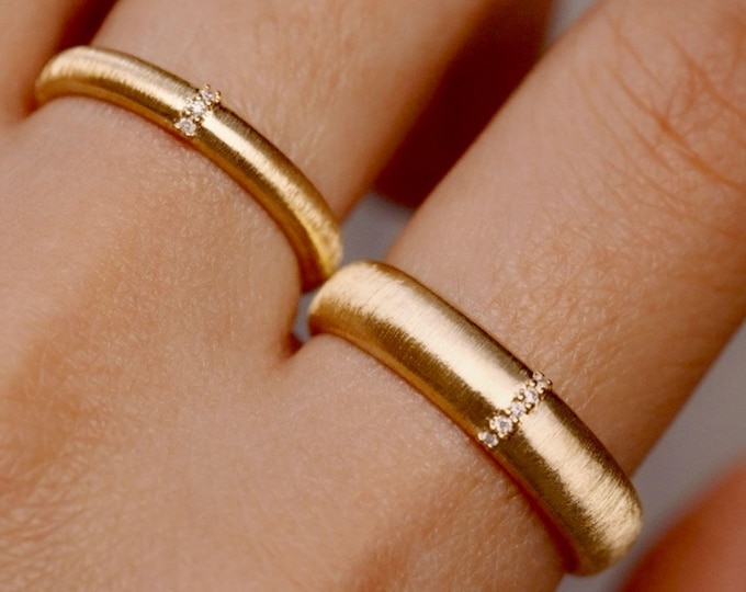 Unique 18k solid gold couple ring set/Trendy ring set for couple/Fashionable stacking wedding bands/daily wearing couple band for couple